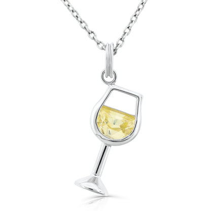 Brilliante Sterling Silver Simulated Diamond Wine Glass Pendant with 18" Chain