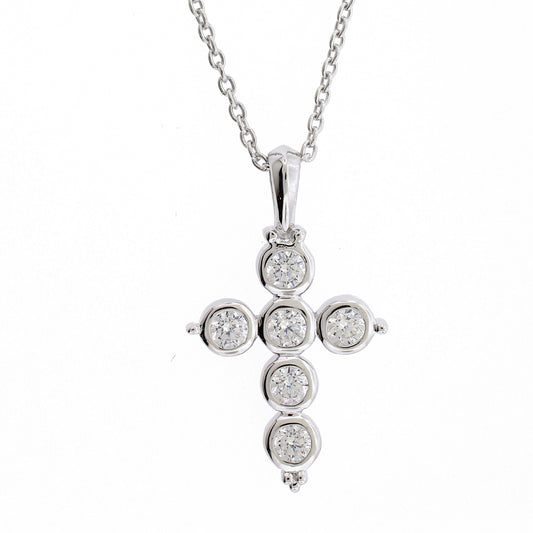 Brilliante Sterling Silver Simulated Diamond Cross Pendant with 18" Chain Necklace