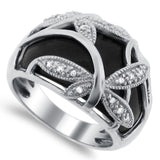Belle Artique Sterling Silver Black Onyx White Topaz Dragonfly Overlay Ring