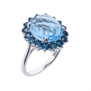 Belle Artique Sterling Silver Blue Topaz & London Blue Topaz Halo Cocktail Ring