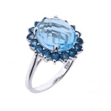 Belle Artique Sterling Silver Blue Topaz & London Blue Topaz Halo Cocktail Ring