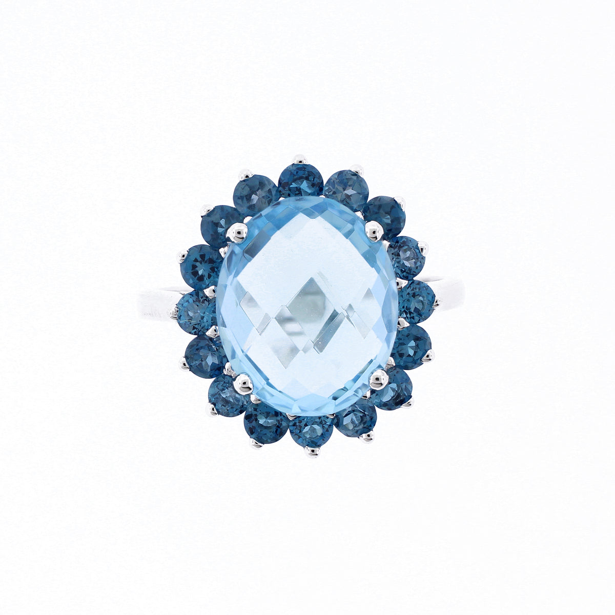 Belle Artique Sterling Silver Blue Topaz & London Blue Topaz Halo Cocktail Ring