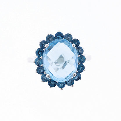Belle Artique Sterling Silver Blue Topaz & London Blue Topaz Halo Cocktail Ring