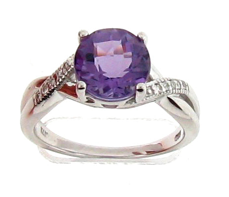 Belle Artique Sterling Silver Round Amethyst & White Topaz Solitaire Ring