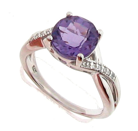 Belle Artique Sterling Silver Round Amethyst & White Topaz Solitaire Ring