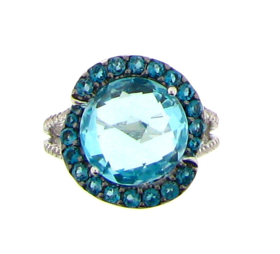 Belle Artique Sterling Silver Sky & London Blue Topaz Halo Swirl Ring