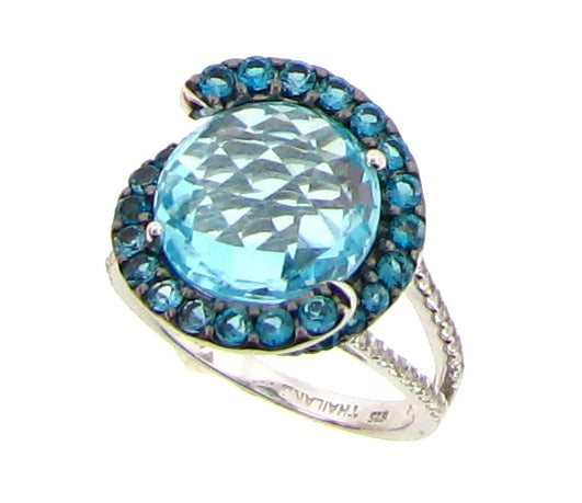 Belle Artique Sterling Silver Sky & London Blue Topaz Halo Swirl Ring