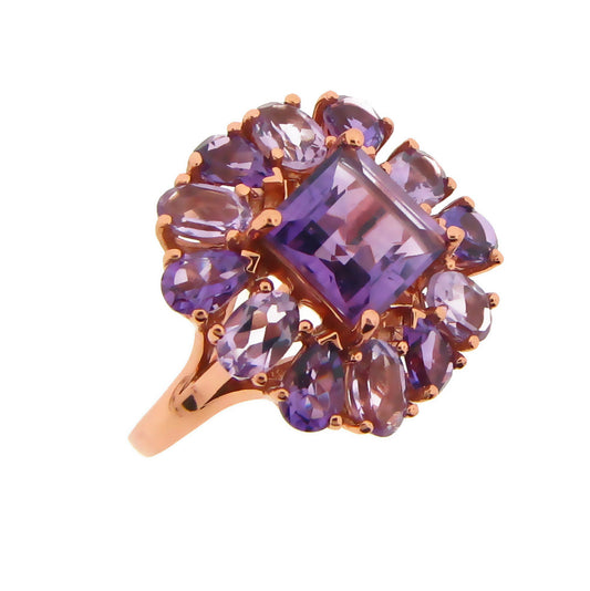 Belle Artique Rose Gold Plated Colors of Amethyst Multi-Shape Halo Ring
