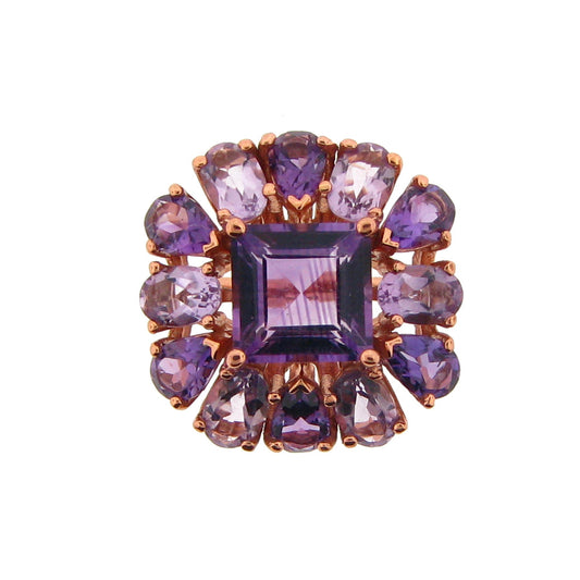 Belle Artique Rose Gold Plated Colors of Amethyst Multi-Shape Halo Ring