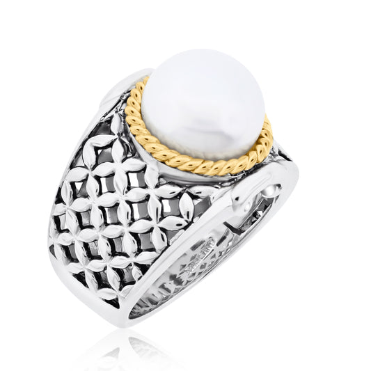 Belle Artique Sterling Silver 10mm Round Opaque Gemstone Basket Weave Ring