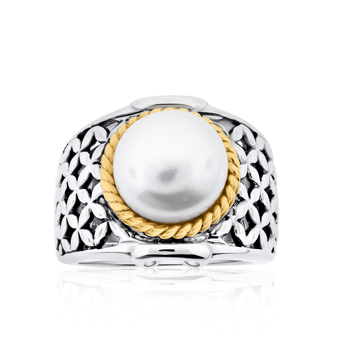 Belle Artique Sterling Silver 10mm Round Opaque Gemstone Basket Weave Ring
