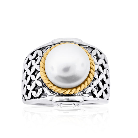 Belle Artique Sterling Silver 10mm Round Opaque Gemstone Basket Weave Ring