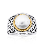 Belle Artique Sterling Silver 10mm Round Opaque Gemstone Basket Weave Ring