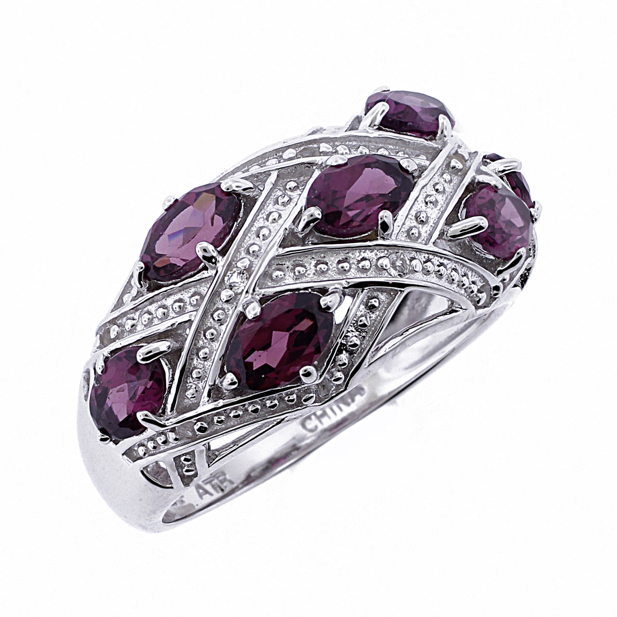 Belle Artique Sterling Silver Gemstone & White Topaz Woven Beaded X Ring