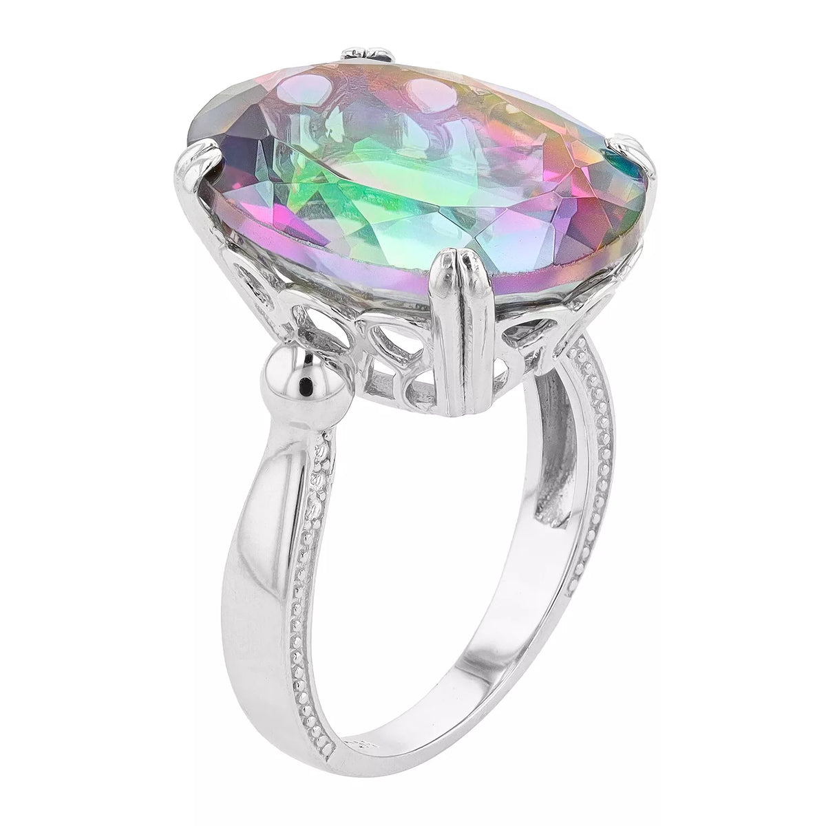 Belle Artique Sterling Silver Mystic & White Topaz Oval Solitaire Ring