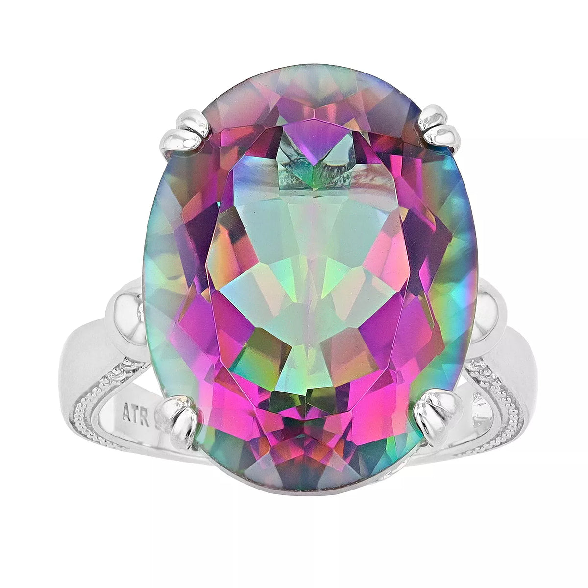 Belle Artique Sterling Silver Mystic & White Topaz Oval Solitaire Ring