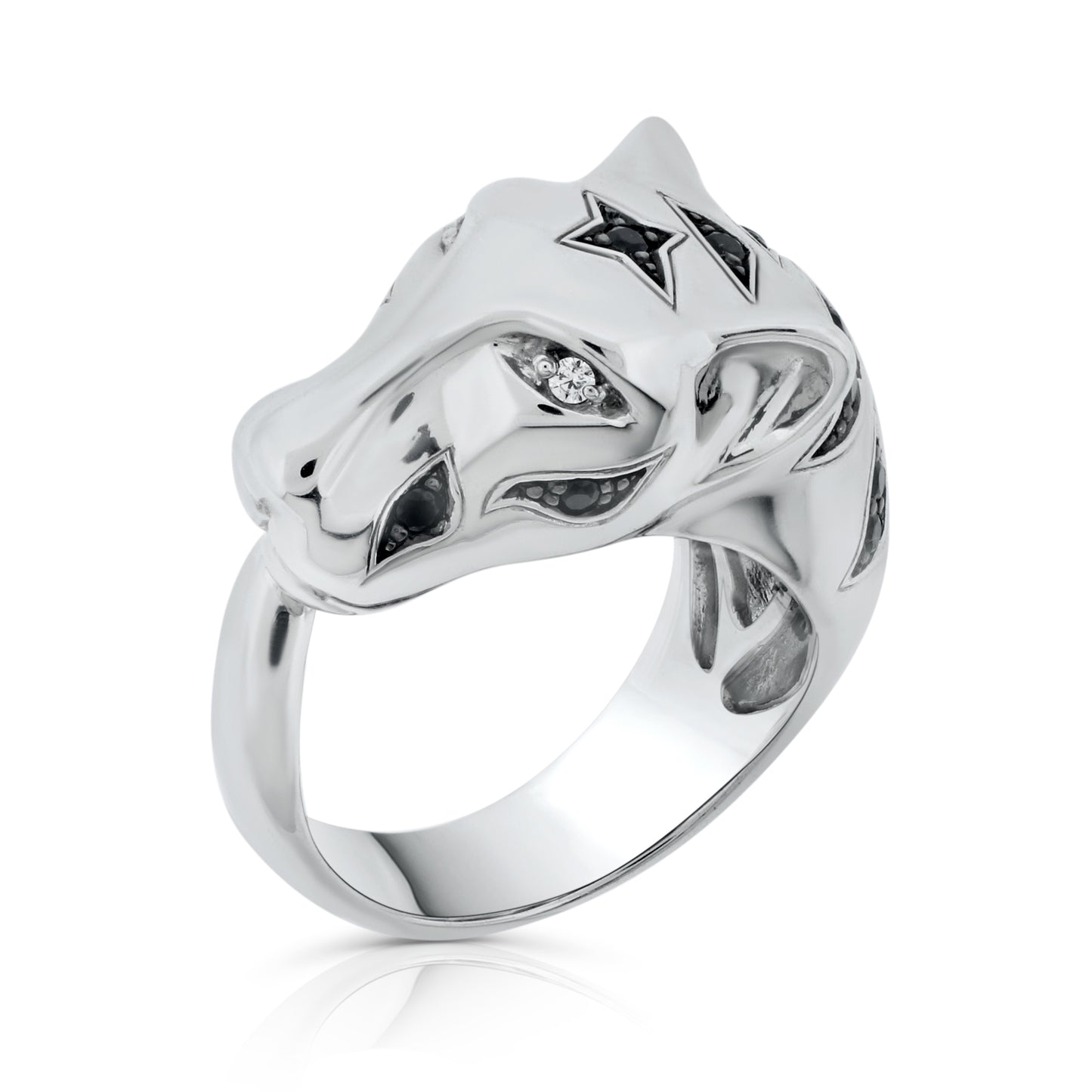 Brilliante Sterling Silver Simulated White & Black Diamond Panther Ring