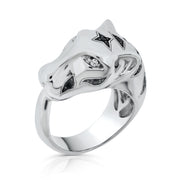 Brilliante Sterling Silver Simulated White & Black Diamond Panther Ring