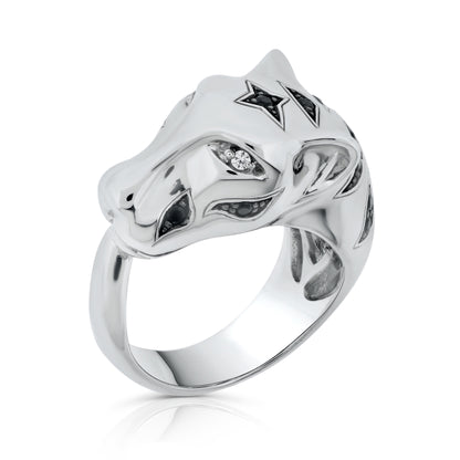 Brilliante Sterling Silver Simulated White & Black Diamond Panther Ring