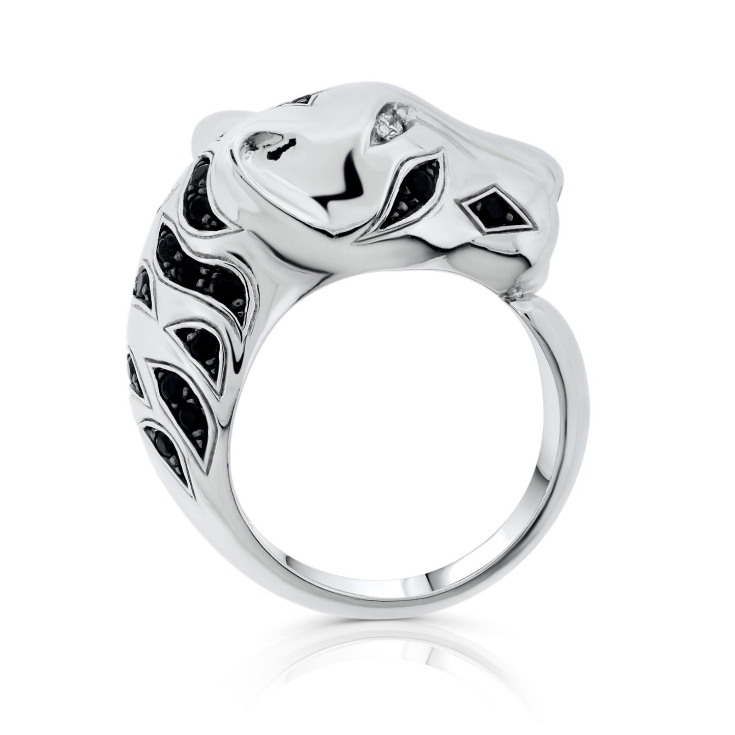 Brilliante Sterling Silver Simulated White & Black Diamond Panther Ring