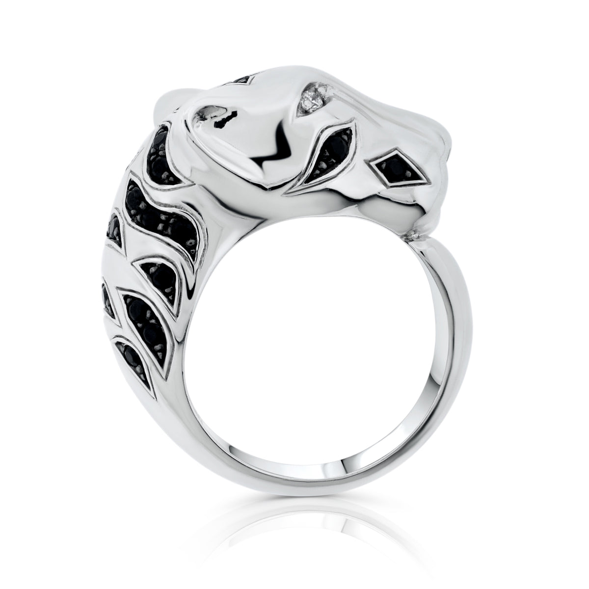 Brilliante Sterling Silver Simulated White & Black Diamond Panther Ring