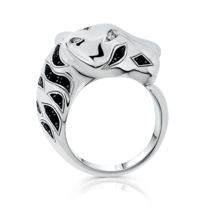 Brilliante Sterling Silver Simulated White & Black Diamond Panther Ring
