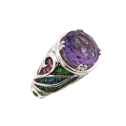 Belle Artique Sterling Silver Amethyst & Multi-Gemstone Swirl Ring