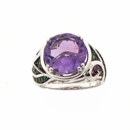 Belle Artique Sterling Silver Amethyst & Multi-Gemstone Swirl Ring