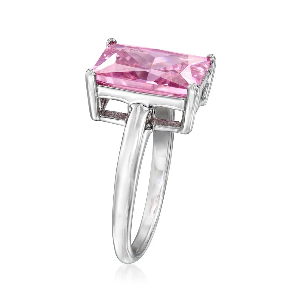 Brilliante Sterling Silver 14x10mm Octagon Pink Simulated Diamond Ring
