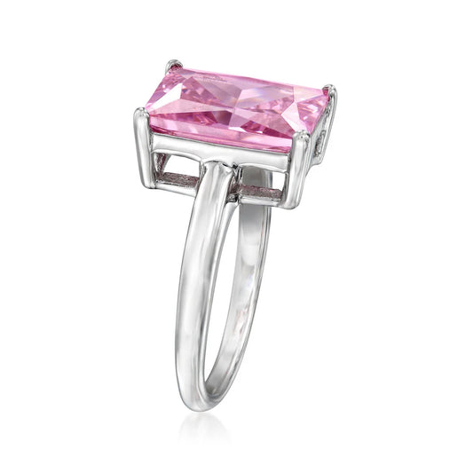 Brilliante Sterling Silver 14x10mm Octagon Pink Simulated Diamond Ring