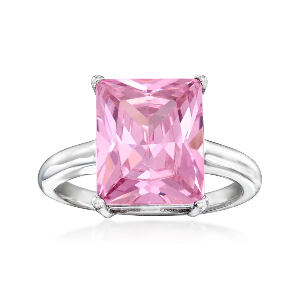 Brilliante Sterling Silver 14x10mm Octagon Pink Simulated Diamond Ring
