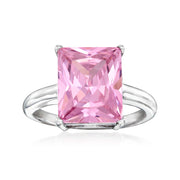 Brilliante Sterling Silver 14x10mm Octagon Pink Simulated Diamond Ring