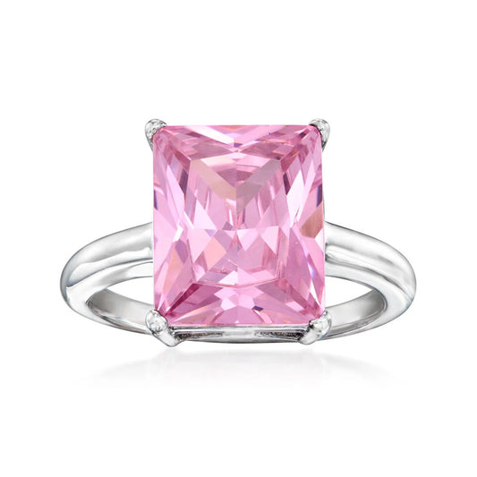 Brilliante Sterling Silver 14x10mm Octagon Pink Simulated Diamond Ring