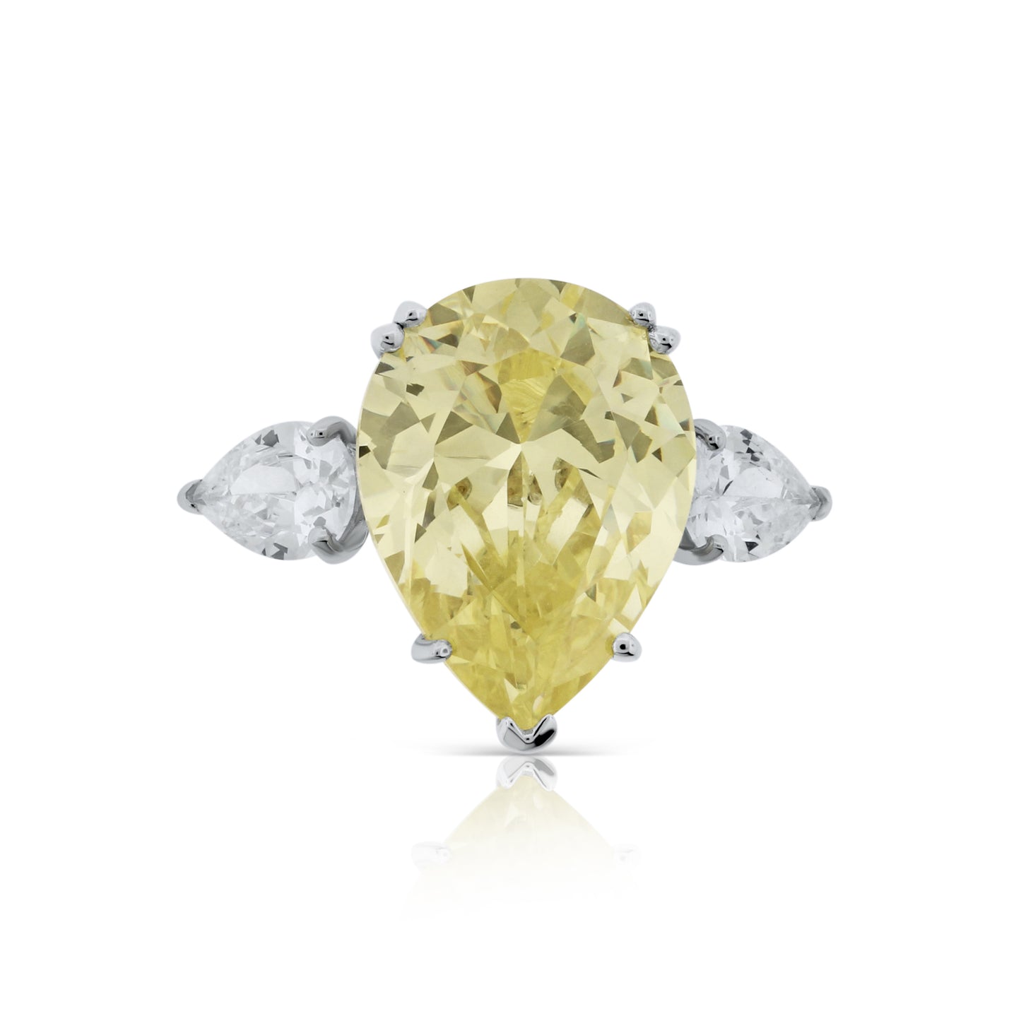 Brilliante Sterling Silver Simulated Canary & White Diamond Pear-Shaped Cocktail Ring
