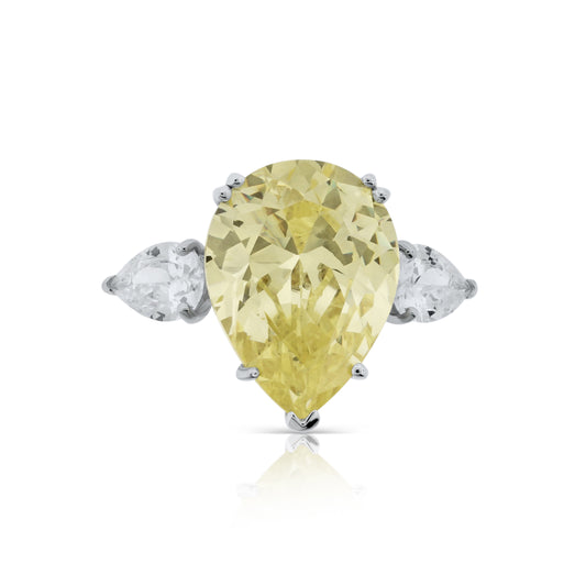 Brilliante Sterling Silver Simulated Canary & White Diamond Pear-Shaped Cocktail Ring