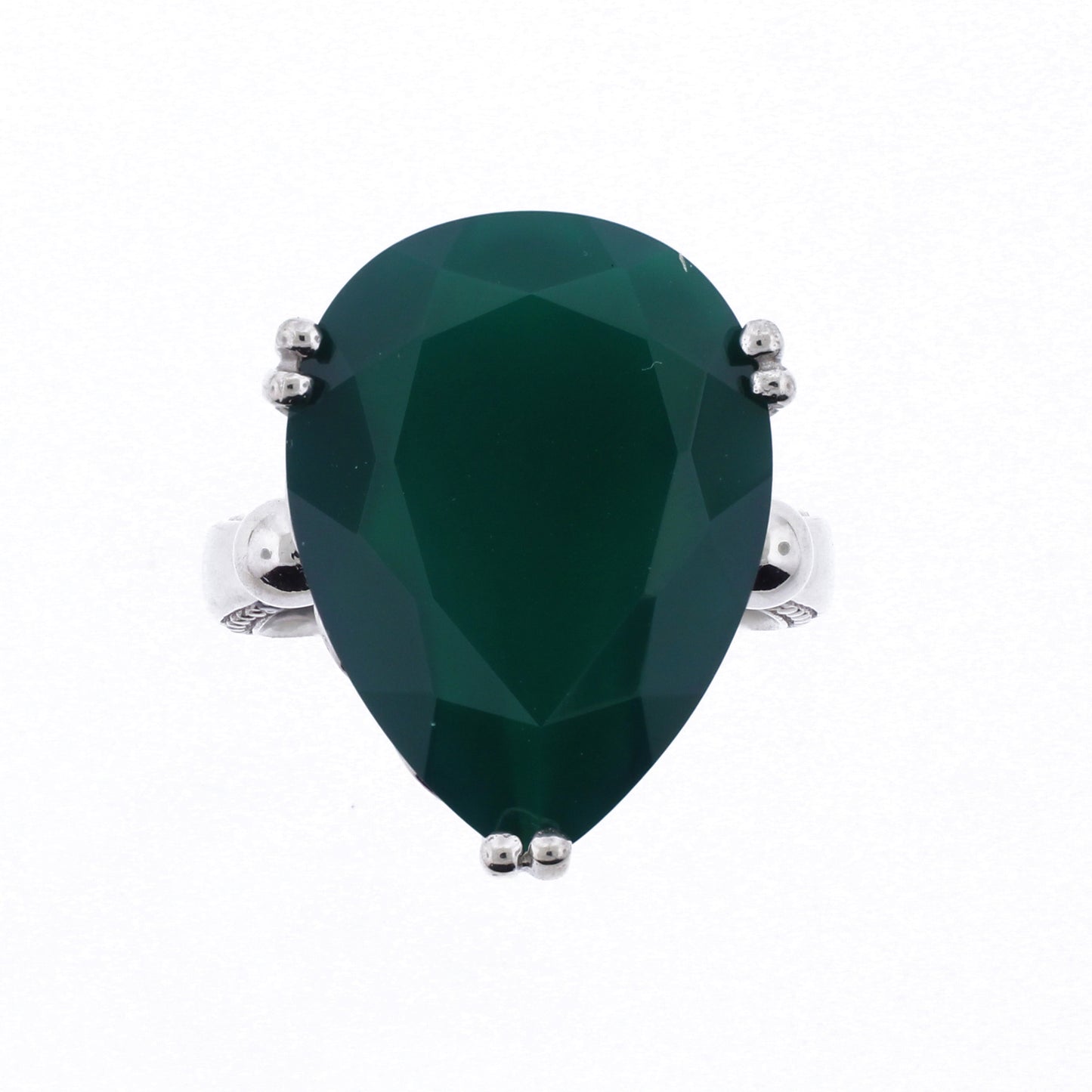 Belle Artique Sterling Silver Pear-Shaped Green Agate Statement Ring