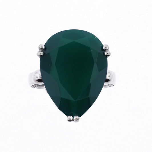 Belle Artique Sterling Silver Pear-Shaped Green Agate Statement Ring