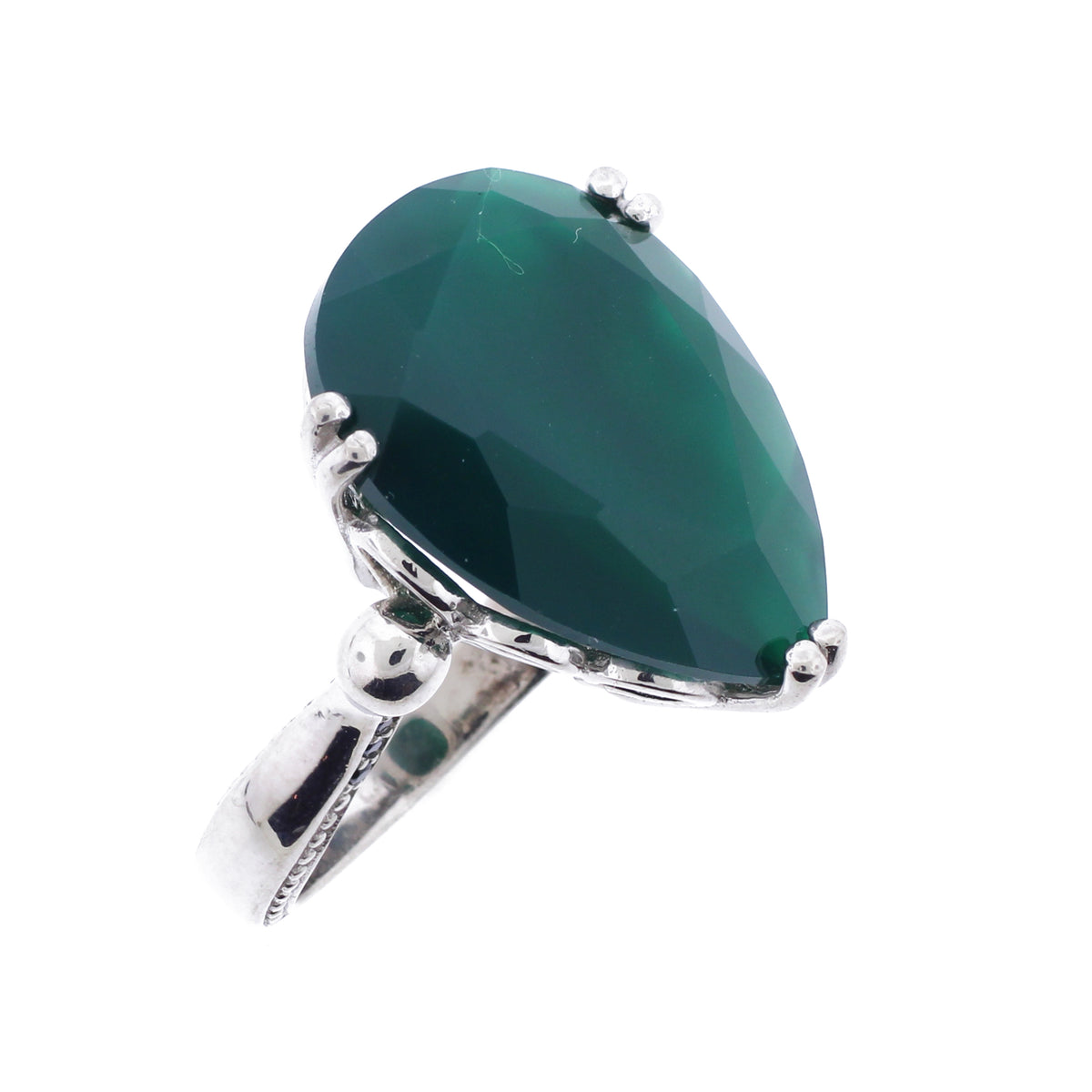 Belle Artique Sterling Silver Pear-Shaped Green Agate Statement Ring