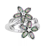 Belle Artique Sterling Silver Mystic Topaz Flower Cluster Wrap Ring
