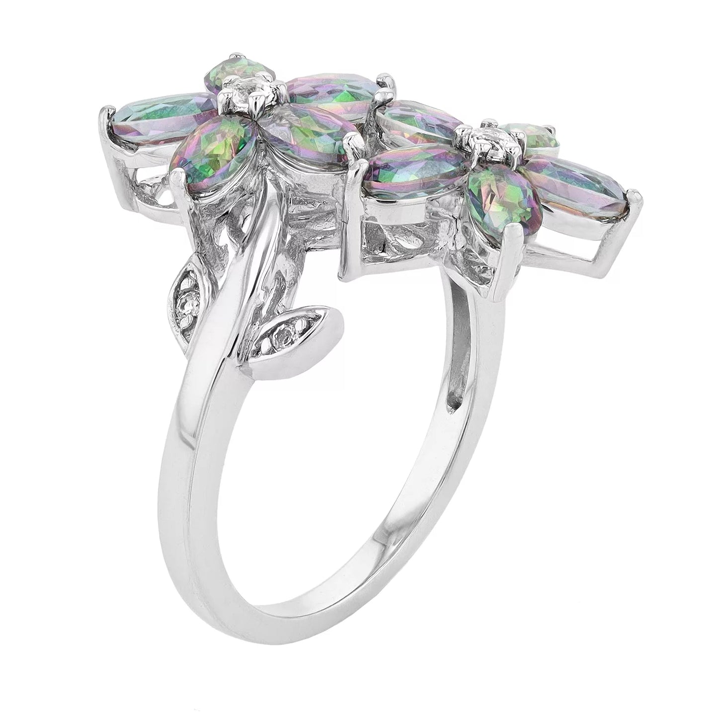 Belle Artique Sterling Silver Mystic Topaz Flower Cluster Wrap Ring