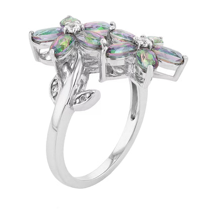 Belle Artique Sterling Silver Mystic Topaz Flower Cluster Wrap Ring