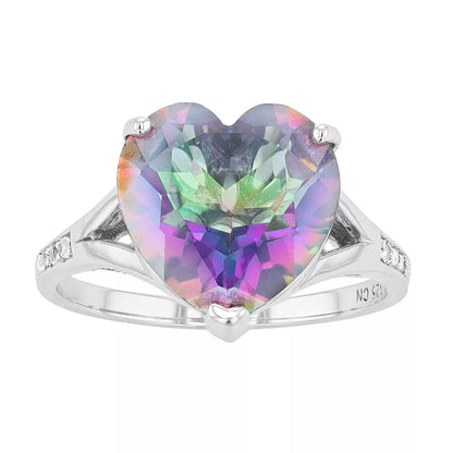 Belle Artique Sterling Silver Mystic & White Topaz Heart Solitaire Ring