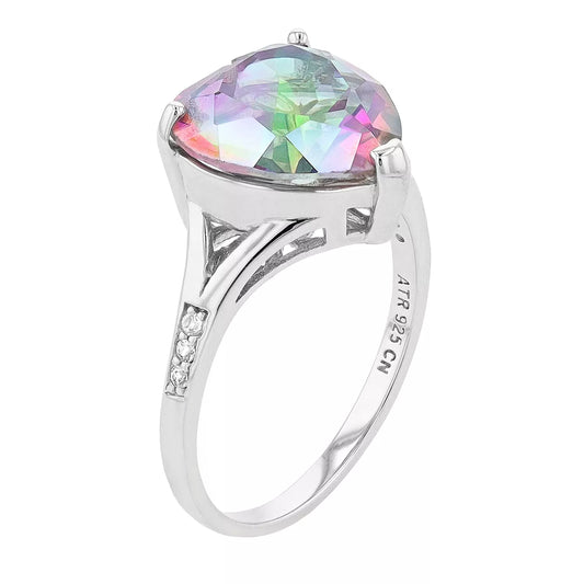 Belle Artique Sterling Silver Mystic & White Topaz Heart Solitaire Ring