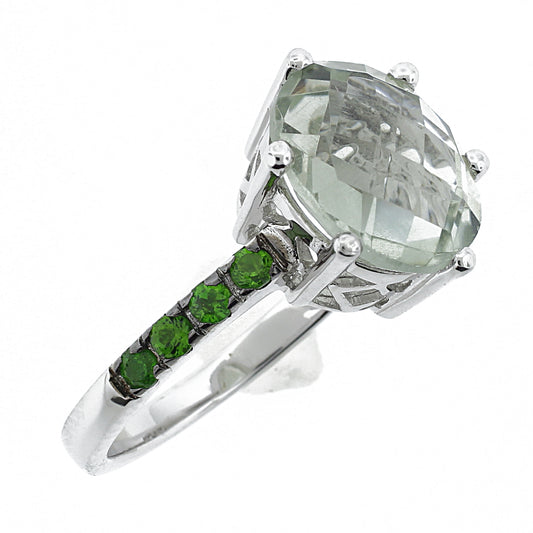 Belle Artique Stering Silver Round Prasiolite & Chrome Diopside Ring