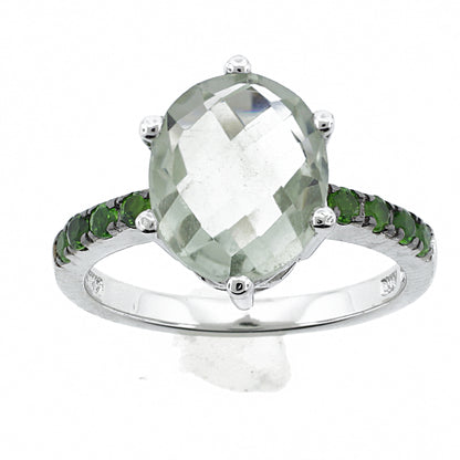 Belle Artique Stering Silver Round Prasiolite & Chrome Diopside Ring