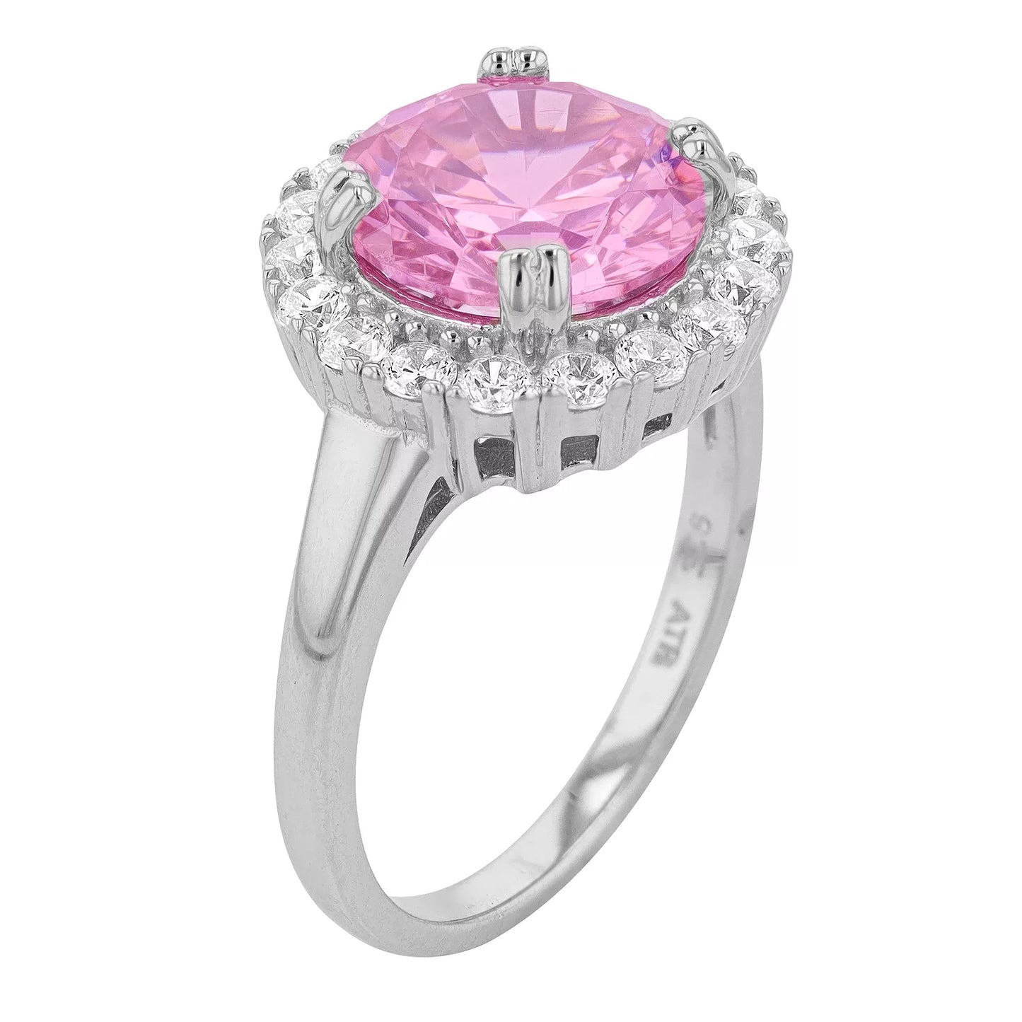 Brilliante Sterling Silver 10mm Round Pink Simulated Diamond Halo Ring