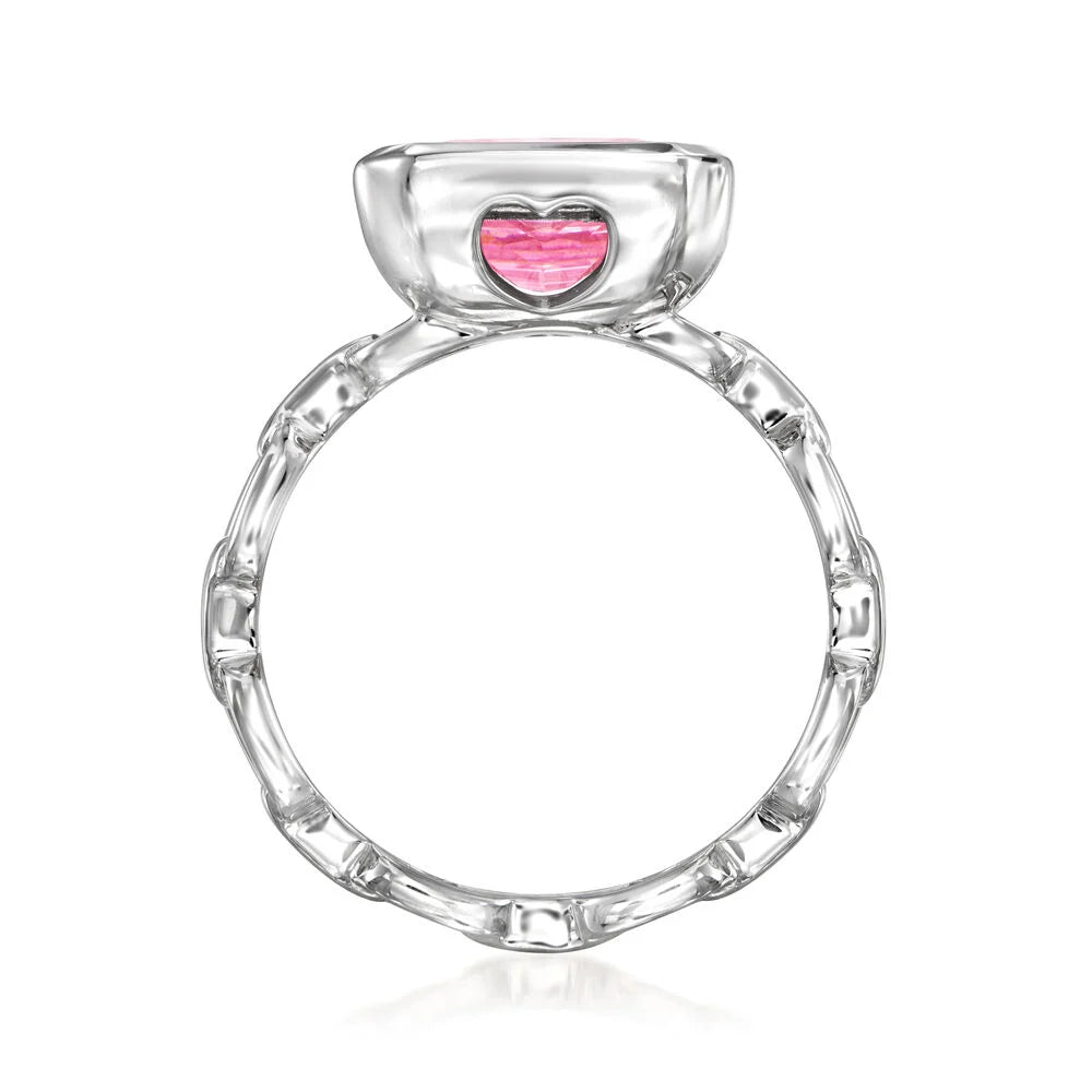 Brilliante Sterling Silver 10x8mm Octagon Pink Simulated Diamond Paperclip Ring