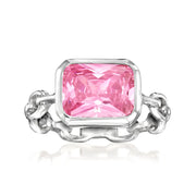 Brilliante Sterling Silver 10x8mm Octagon Pink Simulated Diamond Paperclip Ring