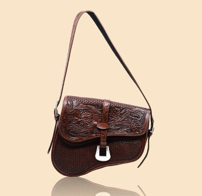 ALLE Media Luna Genuine Hand-Tooled Leather Saddle Bag