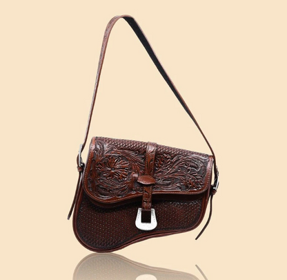 ALLE Media Luna Genuine Hand-Tooled Leather Saddle Bag